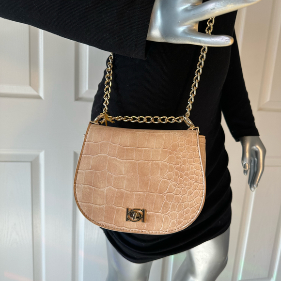 BEBE | Croc Embossed Tan Faux Leather Crossbody Bag NWT - Picture 3 of 5